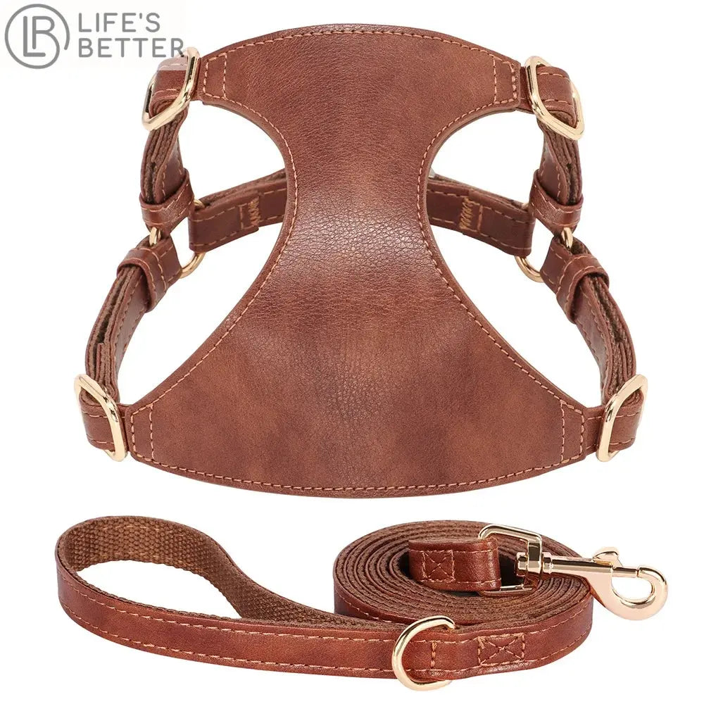 Beautifully Luxurious Soft Genuine Leather Dog Harness & Leash Sets.