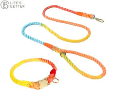 Colourful Woven Rope Dog Lead & Collar Set.