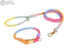 Colourful Woven Rope Dog Lead & Collar Set.