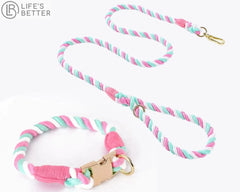Colourful Woven Rope Dog Lead & Collar Set.