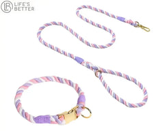 Colourful Woven Rope Dog Lead & Collar Set.