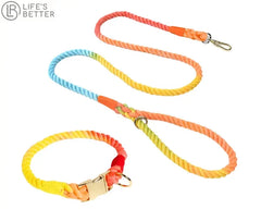 Colourful Woven Rope Dog Lead & Collar Set.