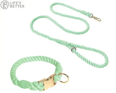 Colourful Woven Rope Dog Lead & Collar Set.