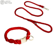 Colourful Woven Rope Dog Lead & Collar Set.