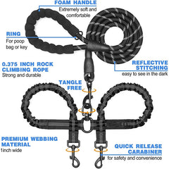 Heavy-Duty Double Dog Leash with Bungee: Ultimate Control.