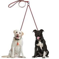 Leather 2 Dog Coupler Dog Walking Leash No Tangle Lead.