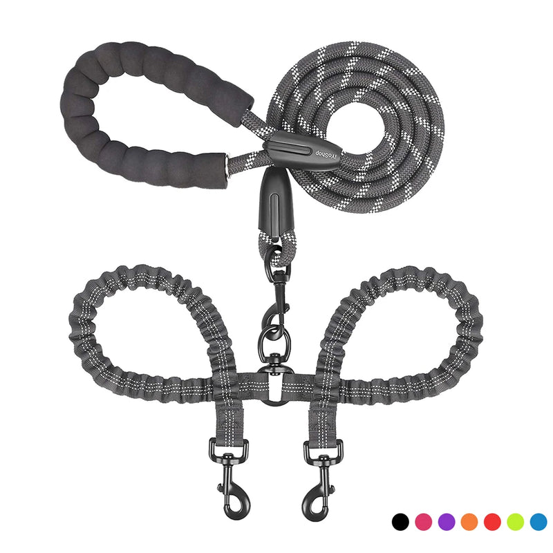 Heavy-Duty Double Dog Leash with Bungee: Ultimate Control.