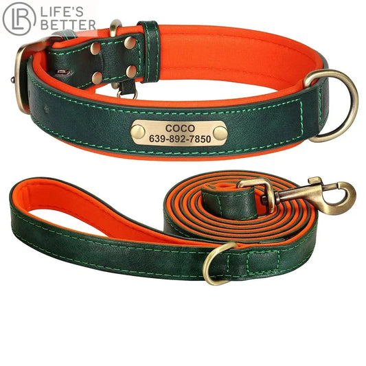 Personalised Dog Collar Lead Set Crafted with Beautiful Soft subtle PU leather & ID tag.