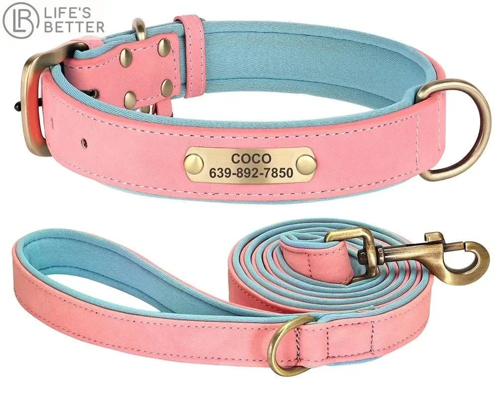 Personalised Dog Collar Lead Set Crafted with Beautiful Soft subtle PU leather & ID tag.