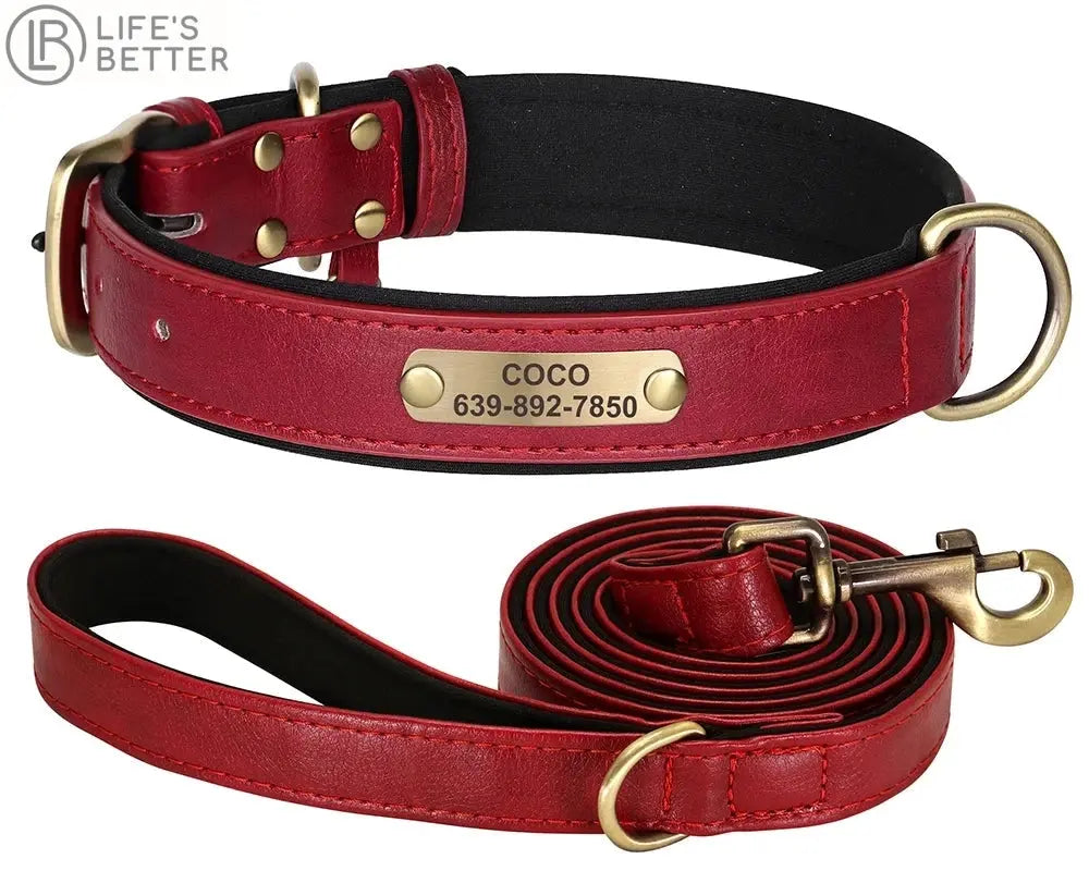 Personalised Dog Collar Lead Set Crafted with Beautiful Soft subtle PU leather & ID tag.