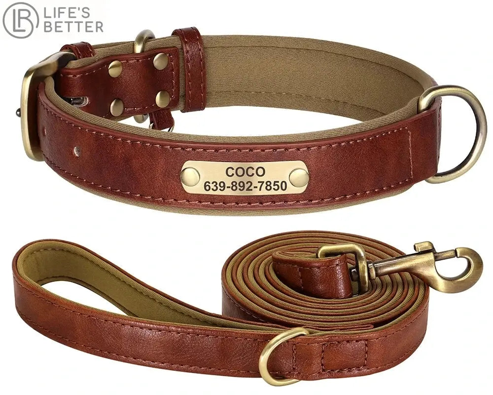Personalised Dog Collar Lead Set Crafted with Beautiful Soft subtle PU leather & ID tag.