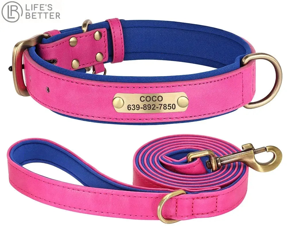 Personalised Dog Collar Lead Set Crafted with Beautiful Soft subtle PU leather & ID tag.
