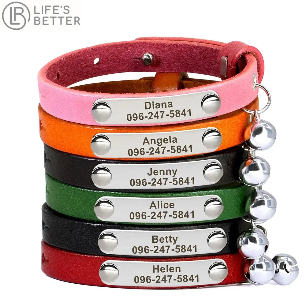 Stylish Safety: Personalised Leather Cat Collars with Engraved IDs.