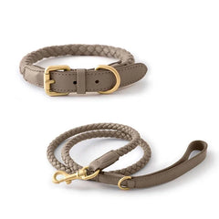 Exquisitely Stylish Woven Leather Dog Collar & Lead Set.