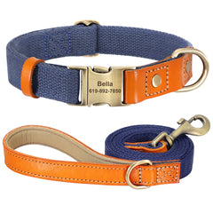 Beautifully Crafted Leather & Nylon Personalised Dog Collar & Lead Set.