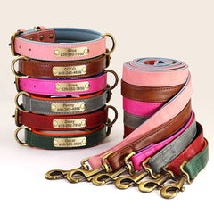 Personalised Dog Collar Lead Set Crafted with Beautiful Soft subtle PU leather & ID tag.