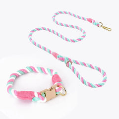 Colourful Woven Rope Dog Lead & Collar Set.