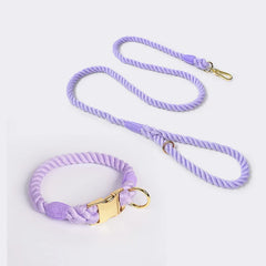 Colourful Woven Rope Dog Lead & Collar Set.