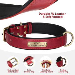 Personalised Dog Collar Lead Set Crafted with Beautiful Soft subtle PU leather & ID tag.