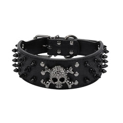 Skull Spiked Studded Leather Dog Collar.