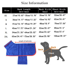 Microfiber Dog Bathrobe - Quick Drying Robe Towel for Dogs.