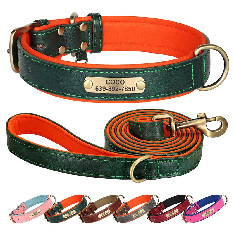 Personalised Dog Collar Lead Set Crafted with Beautiful Soft subtle PU leather & ID tag.