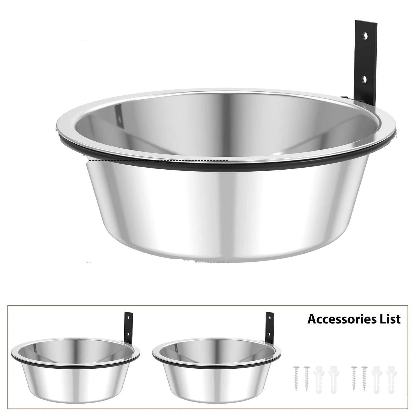 2  Wall Mounted Dog Bowl Stainless Steel Dog Food and Water Bowls
