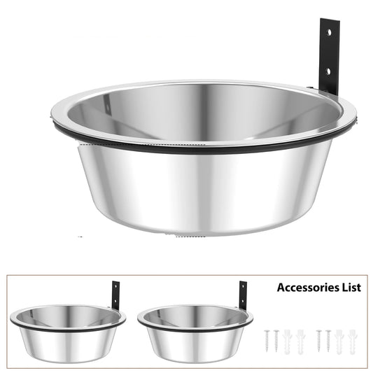2  Wall Mounted Dog Bowl Stainless Steel Dog Food and Water Bowls