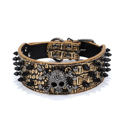 Skull Spiked Studded Leather Dog Collar.