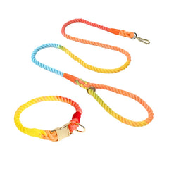 Colourful Woven Rope Dog Lead & Collar Set.