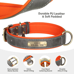 Personalised Dog Collar Lead Set Crafted with Beautiful Soft subtle PU leather & ID tag.