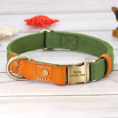 Beautifully Crafted Leather & Nylon Personalised Dog Collar & Lead Set.