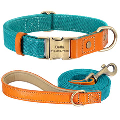 Beautifully Crafted Leather & Nylon Personalised Dog Collar & Lead Set.