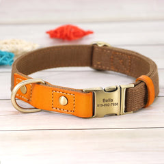 Beautifully Crafted Leather & Nylon Personalised Dog Collar & Lead Set.