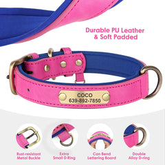 Personalised Dog Collar Lead Set Crafted with Beautiful Soft subtle PU leather & ID tag.