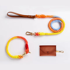 Colourful Woven Rope Dog Lead & Collar Set.