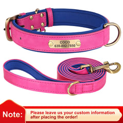 Personalised Dog Collar Lead Set Crafted with Beautiful Soft subtle PU leather & ID tag.