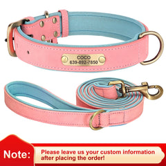 Personalised Dog Collar Lead Set Crafted with Beautiful Soft subtle PU leather & ID tag.