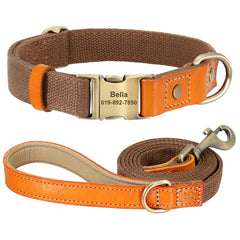 Beautifully Crafted Leather & Nylon Personalised Dog Collar & Lead Set.