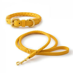 Exquisitely Stylish Woven Leather Dog Collar & Lead Set.