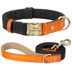 Beautifully Crafted Leather & Nylon Personalised Dog Collar & Lead Set.