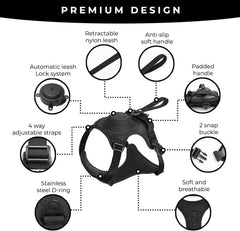 Adjustable Dog Harness with Integrated Retractable Lead.