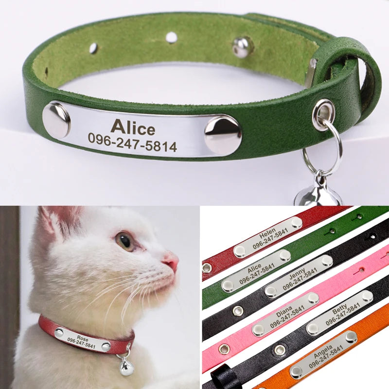 Stylish Safety: Personalised Leather Cat Collars with Engraved IDs.