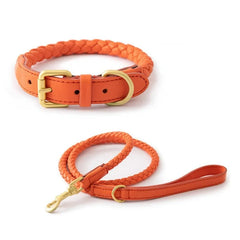 Exquisitely Stylish Woven Leather Dog Collar & Lead Set.