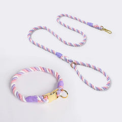 Colourful Woven Rope Dog Lead & Collar Set.