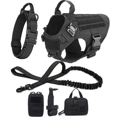 Full K9 Tactical Set - Collar - Lead - Harness - Molle Pouches.