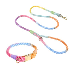 Colourful Woven Rope Dog Lead & Collar Set.