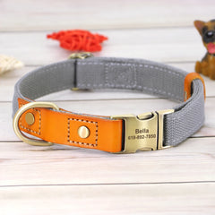 Beautifully Crafted Leather & Nylon Personalised Dog Collar & Lead Set.