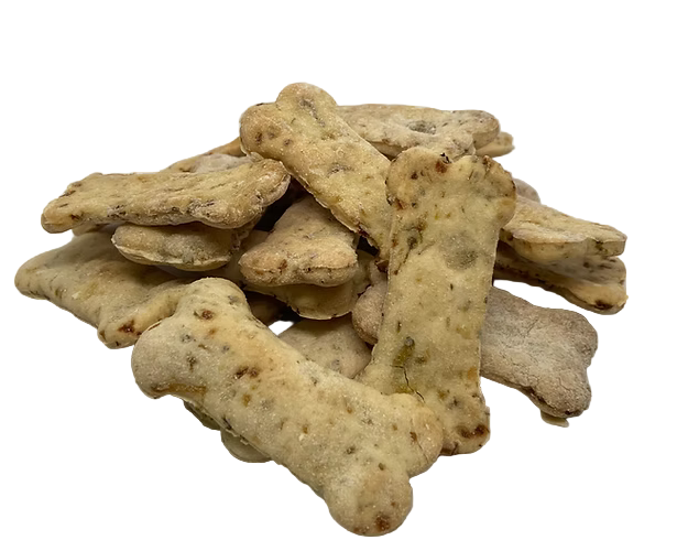 Stack of dog treats on a white background