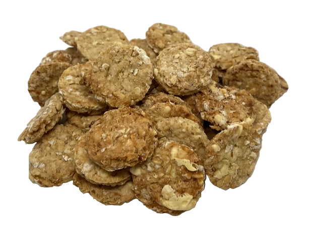 Stack of pet treats on a white background